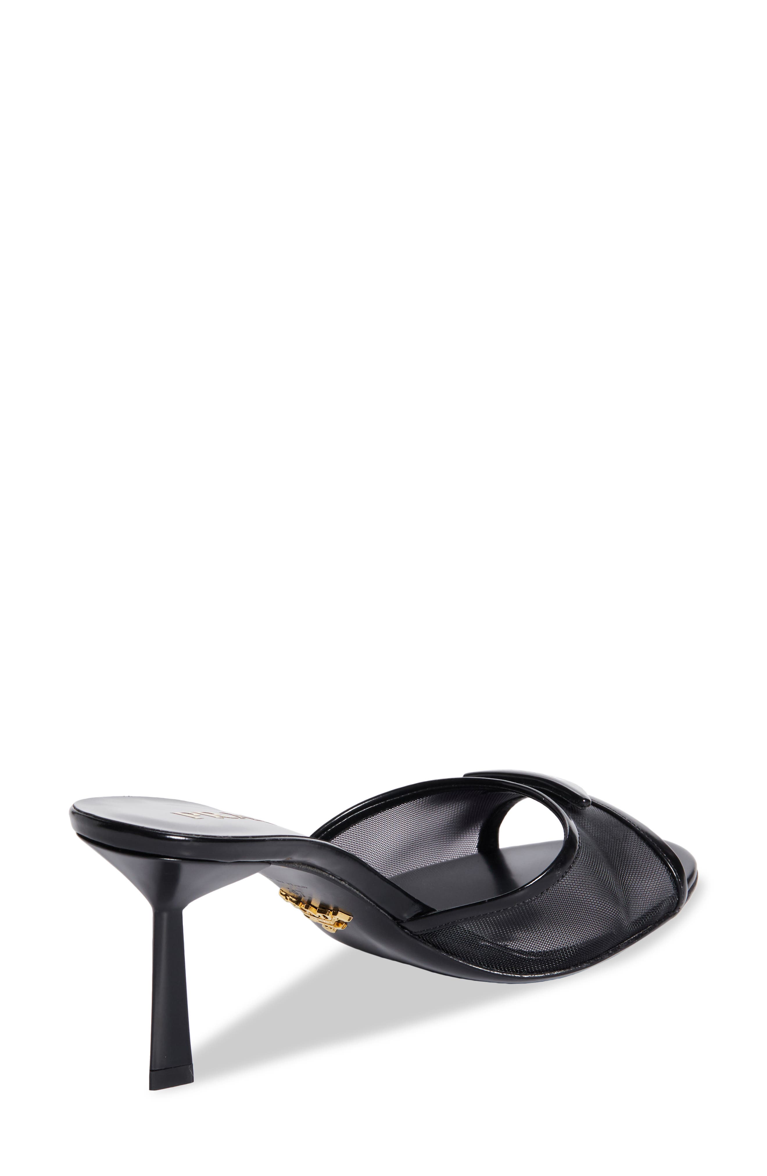 Prada Triangle Logo Mesh Slide Sandal, Alternate, color, Nero