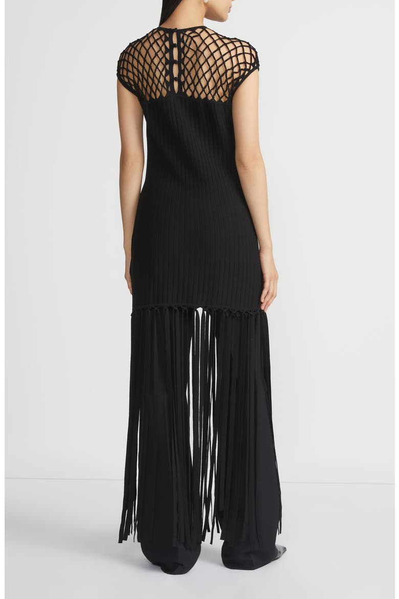 Macramé Yoke Fringe Hem Knit Dress, Alternate, color, BLACK