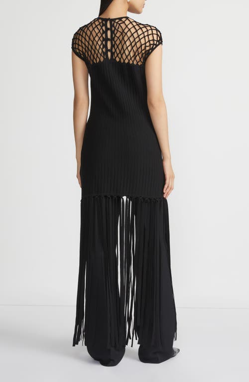 Lafayette 148 New York Macramé Yoke Fringe Hem Knit Dress In Black