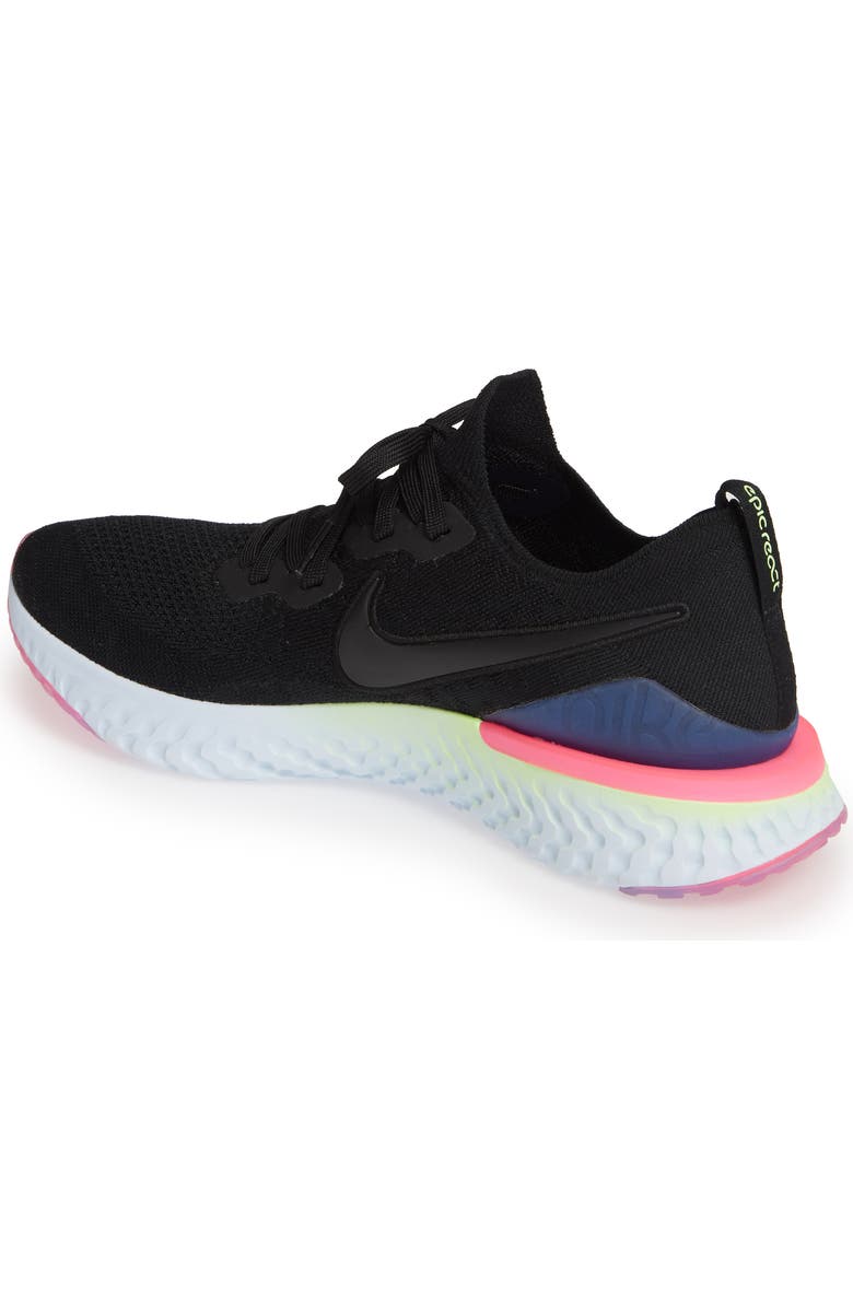 Nike Epic React Flyknit 2 Running Shoe, Alternate, color, Black/ Sapphire/ Lime Blast