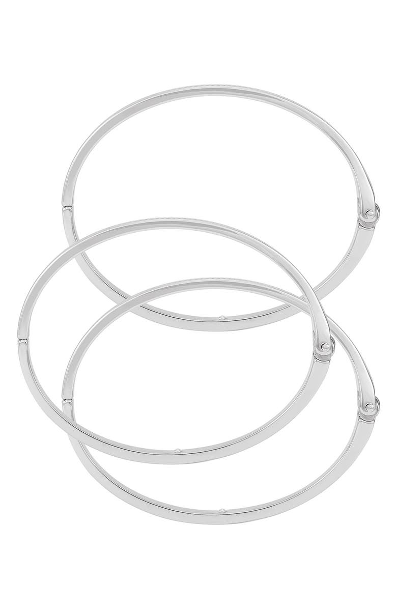 GUESS Set of 3 Hinge Bracelets, Alternate, color, Silver Tone