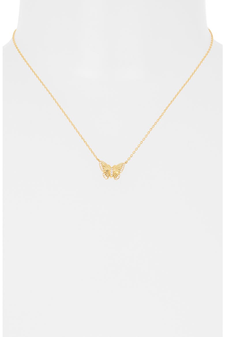 Cubic Zirconia Fluted Butterfly Pendant Necklace, Alternate, color, CLEAR- GOLD