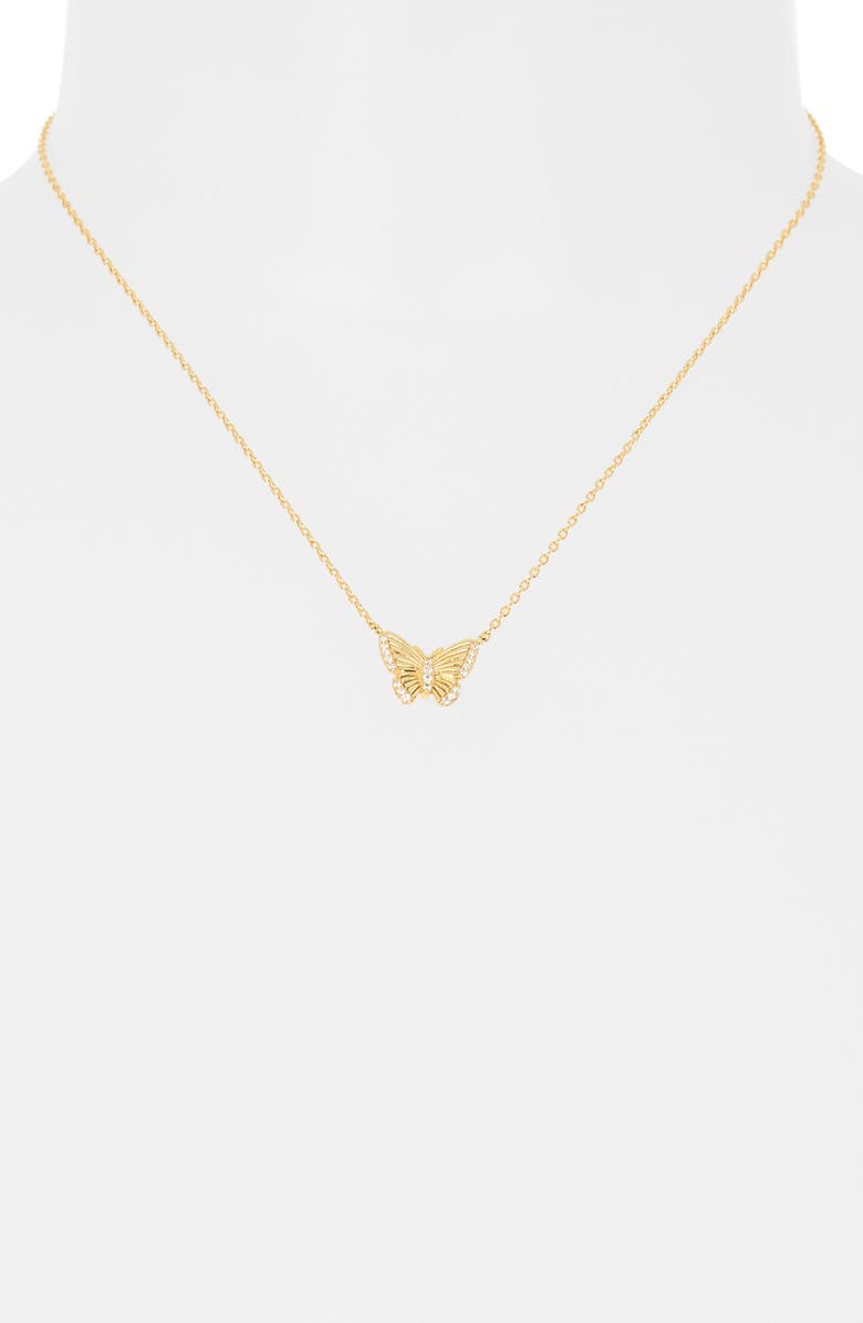 NORDSTROM RACK Cubic Zirconia Fluted Butterfly Pendant Necklace, Alternate, color, Clear- Gold