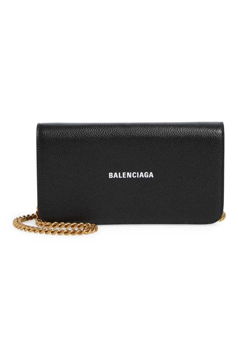 Everyday Calfskin Leather Wallet on a Chain, Main, color, BLACK/ WHITE