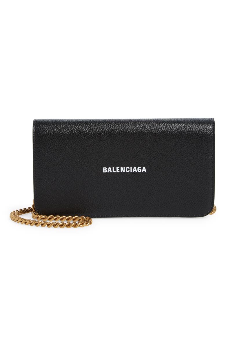 Balenciaga Everyday Calfskin Leather Wallet on a Chain, Main, color, 