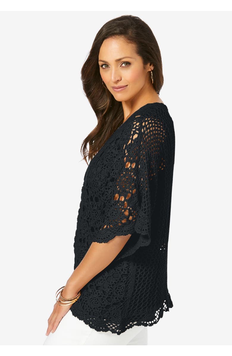 Jessica London Crochet Cardigan, Alternate, color, Black