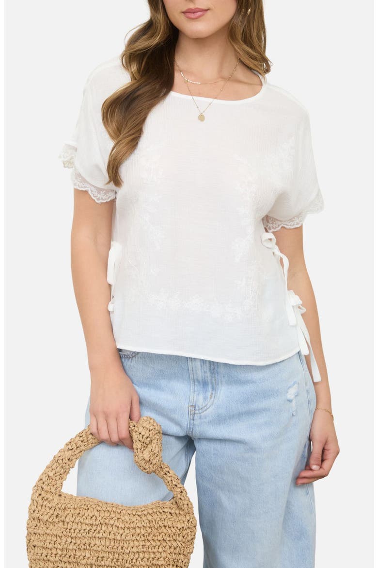 Side Tie Embroidered Top, Main, color, WHITE