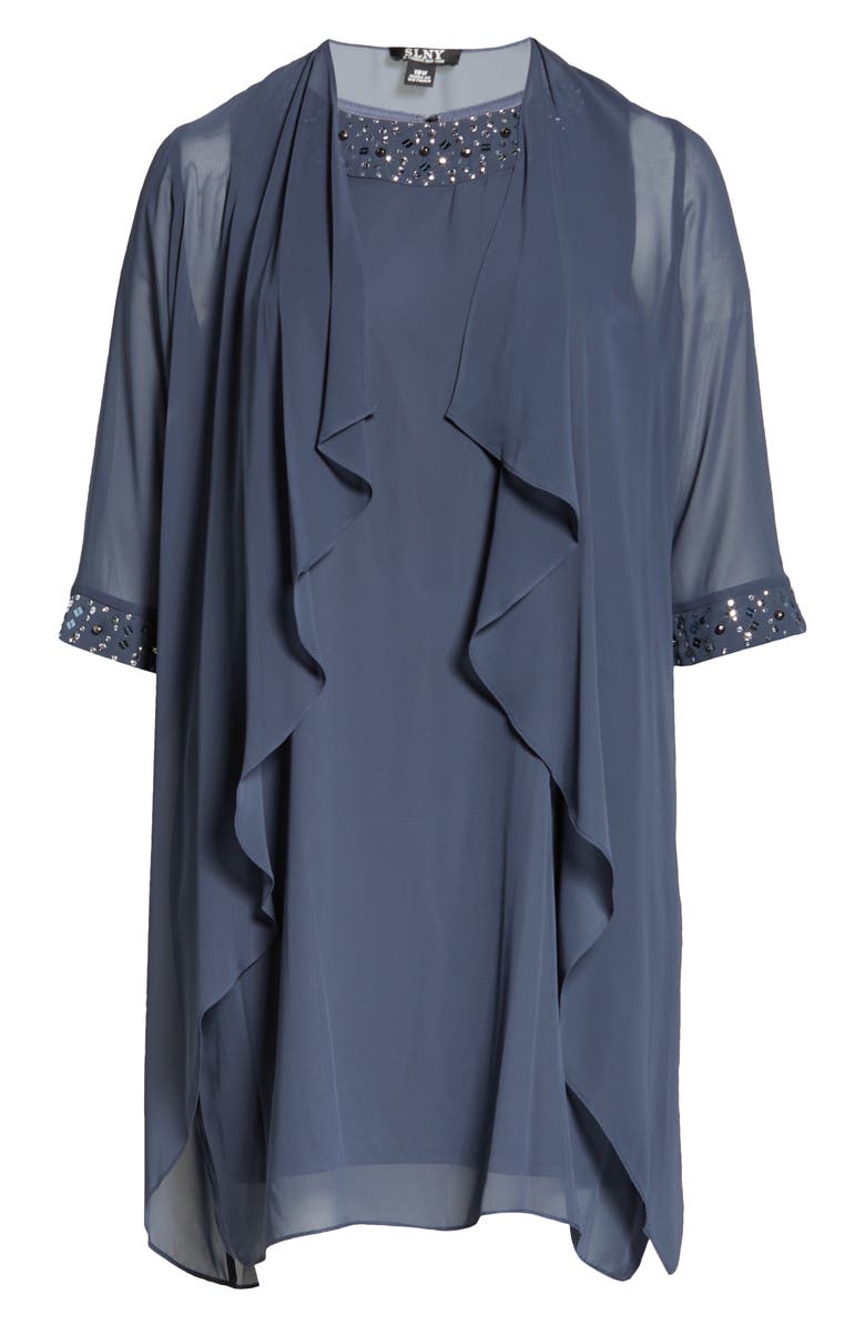 SLNY Embellished Cascade Overlay Dress, Alternate, color,