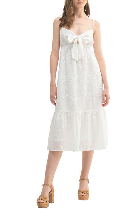 Bow Tied Floral Embroidered Midi Dress