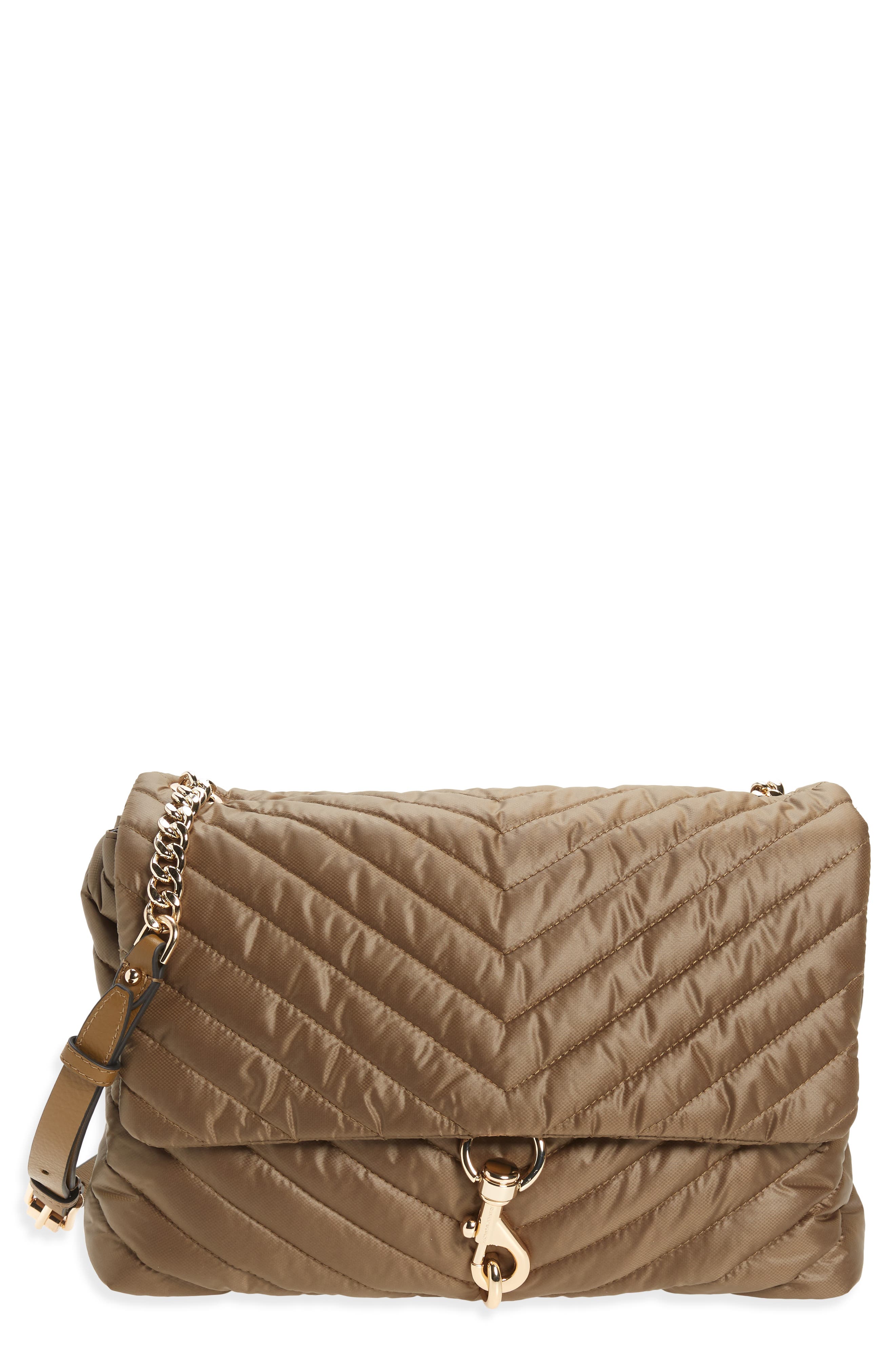 Edie Jumbo Quilted Nylon Shoulder Bag, Main, color, MILITARY