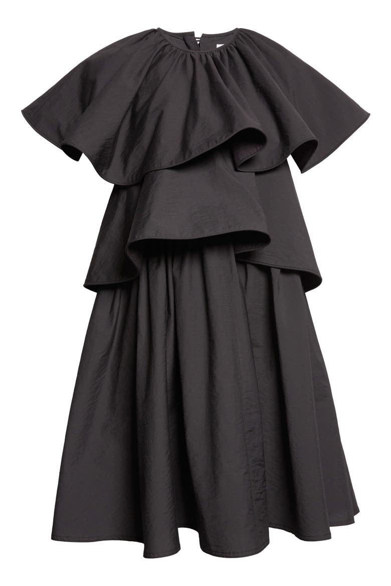 Lily Pond Layered Cotton & Nylon Dress, Alternate, color, NOIR