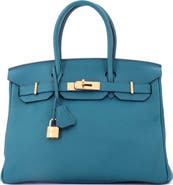 Pre-Owned Hermes Birkin Handbag Blue Togo with Gold Hardware 30