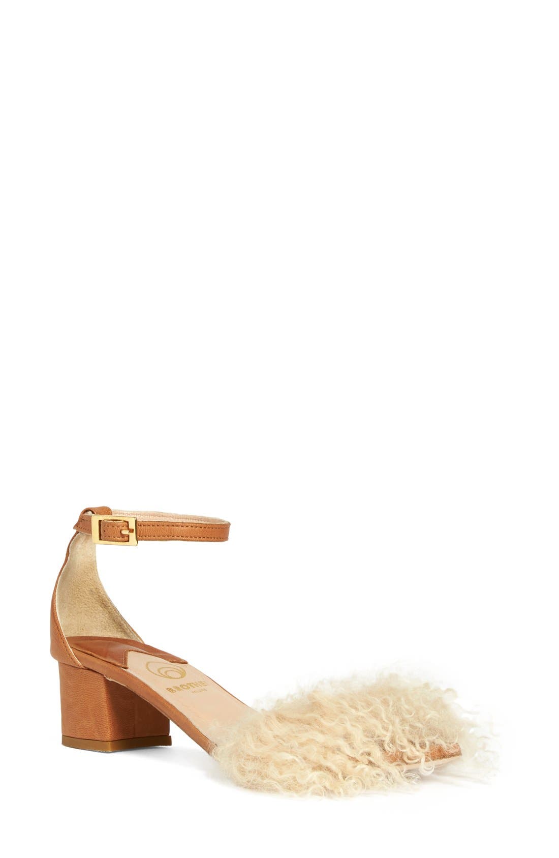 Brother Vellies Tufted Dhara Genuine Shearling Ankle Strap Sandal, Main, color, 