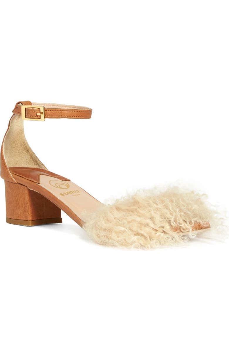 Brother Vellies Tufted Dhara Genuine Shearling Ankle Strap Sandal, Main, color,