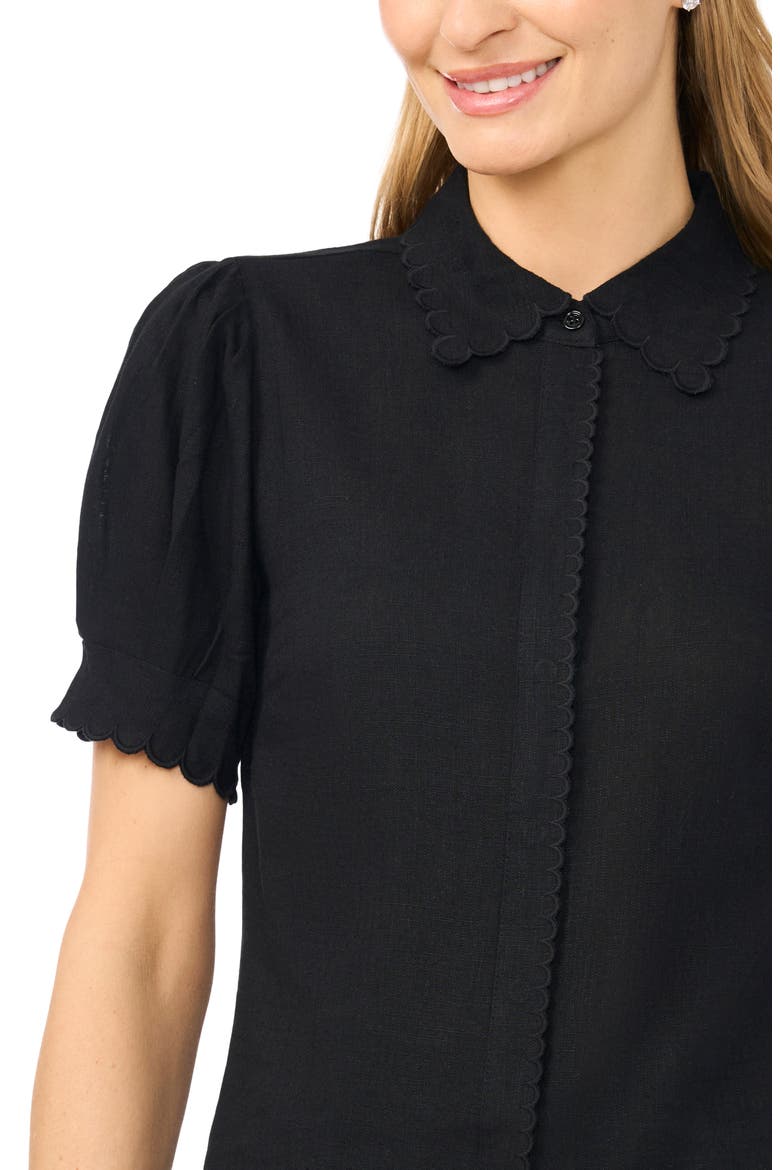 Scallop Detail Button-Up Shirt, Alternate, color, RICH BLACK