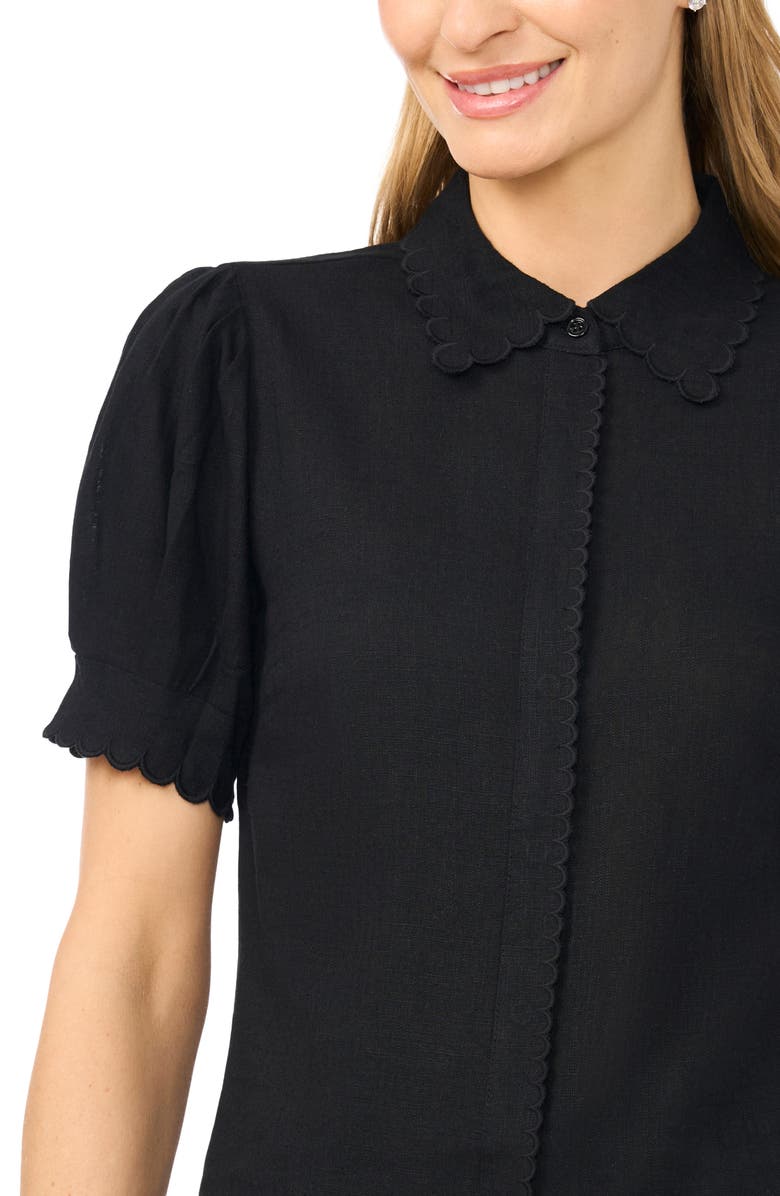 CeCe Scallop Detail Button-Up Shirt, Alternate, color, Rich Black