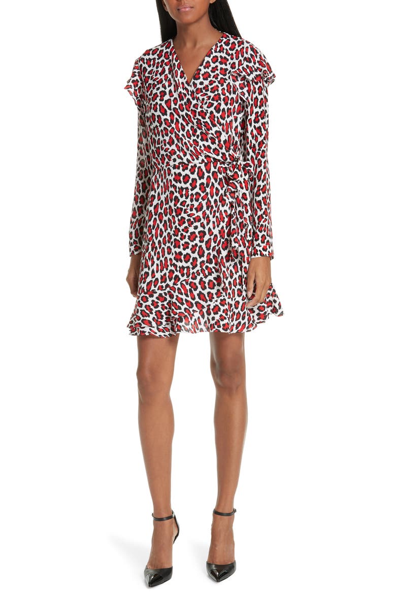 Lena Leopard Print Faux Wrap Dress, Main, color, RED LEOPARD