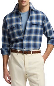 Ralph Lauren Purple Label Cooper Plaid Hemp & Cotton Button-Up Shirt