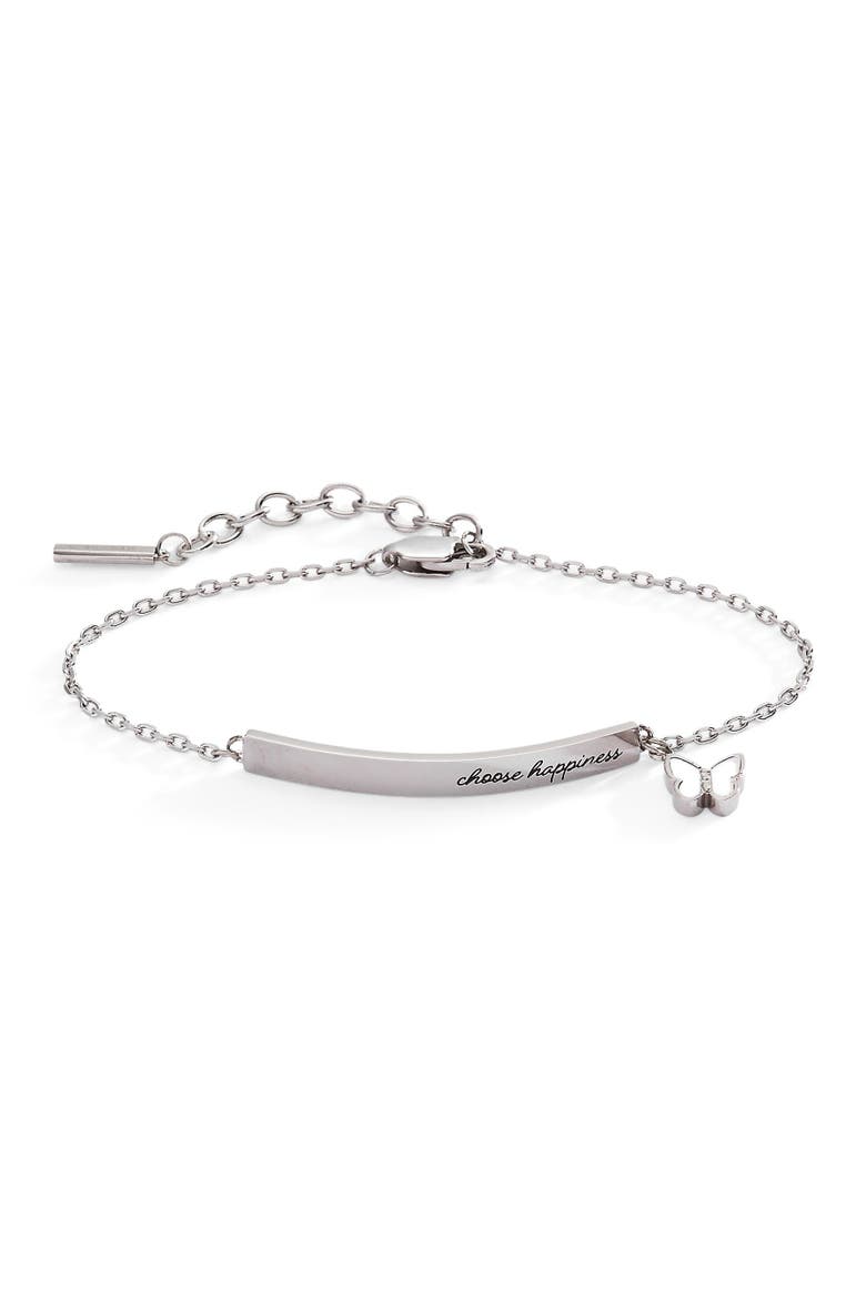 Choose Happiness Inline Bracelet, Main, color, Silver