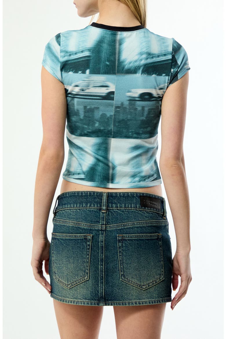 Cityscape Graphic Knit Cotton Blend Crop T-Shirt, Alternate, color, TEAL MULTI