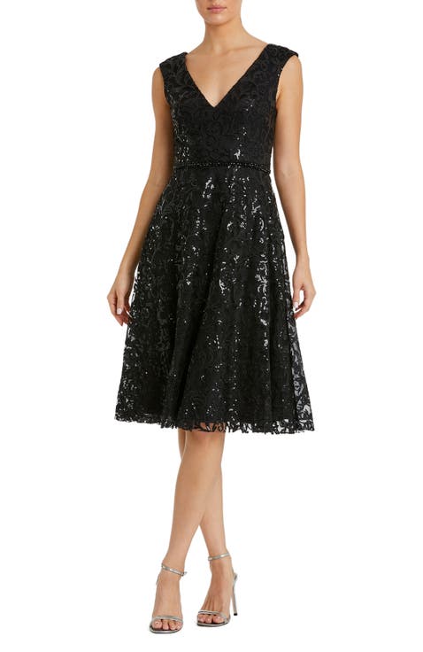 Baroque Sequined V Neck Cap Sleeve Dress