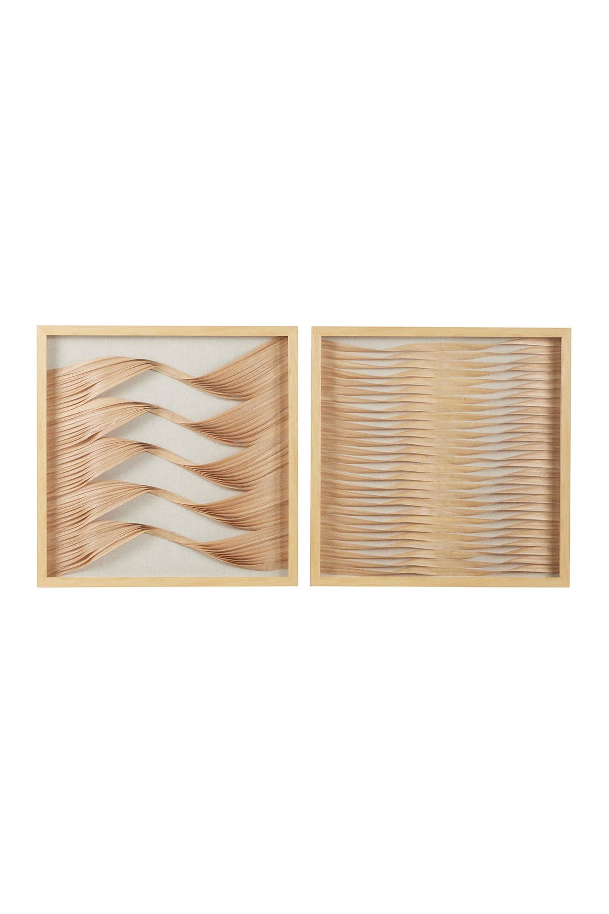 GINGER BIRCH STUDIO Brown Wood Handmade Abstract Shadow Box with Rattan Weaving - Set of 2