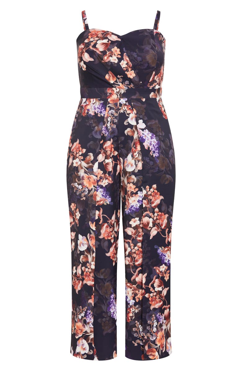 City Chic Fiona Floral Print Jumpsuit, Alternate, color, Navy Print