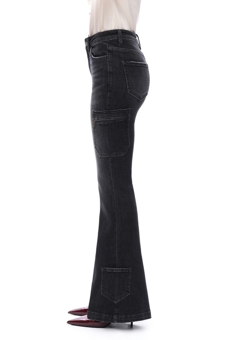 High Waist Flare Cargo Jeans, Alternate, color, BLACK