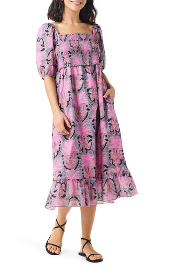 Nic + Zoe Nic+zoe Petal Patch Smocked Midi Dress In Pink Multi