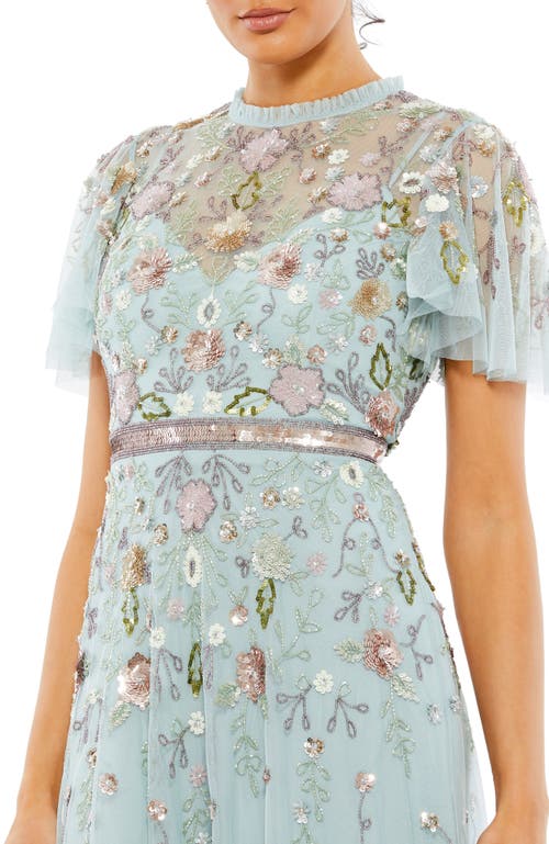 Mac Duggal Embellished High Neck Butterfly Sleeve Gown In Mint