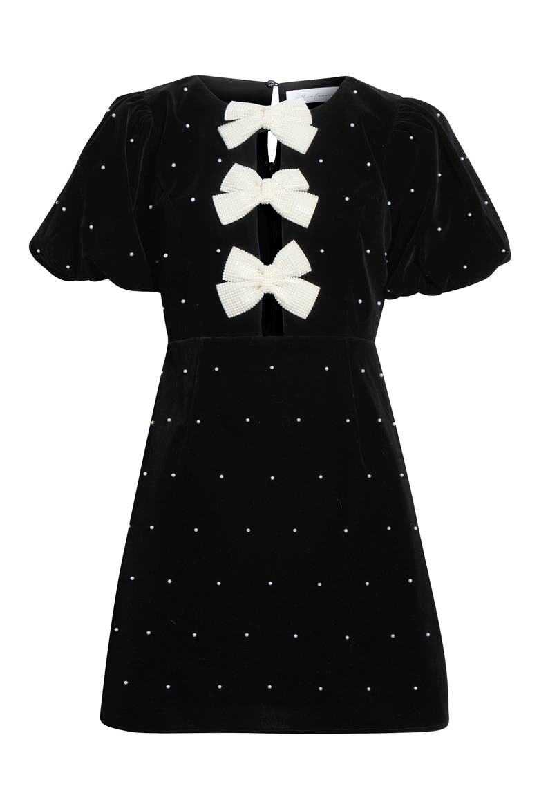 Puff Sleeve Bow Minidress, Alternate, color, BLACK