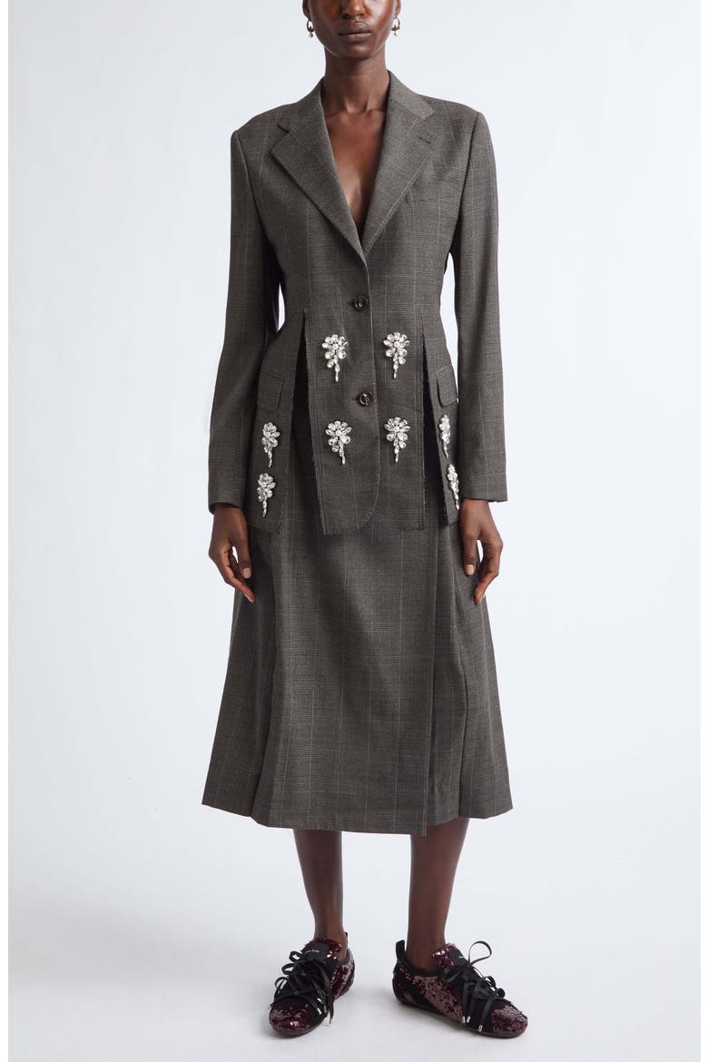 Embellished Wool Blend Blazer, Alternate, color, PEAT/ PEARL/ CLEAR