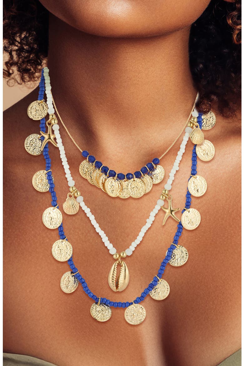 3-Pack Beaded Charm Necklace Set, Alternate, color, GOLD