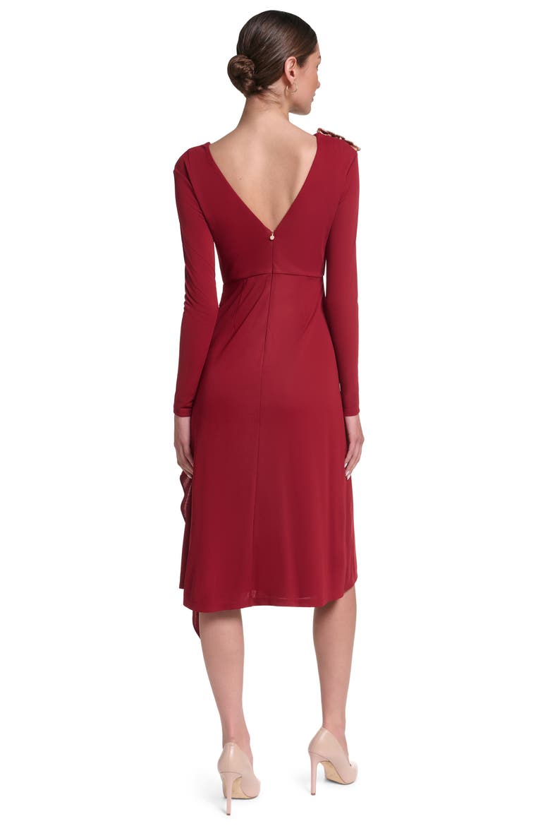 Long Sleeve Draped Jersey Dress with Hardware, Alternate, color, Dark Lava