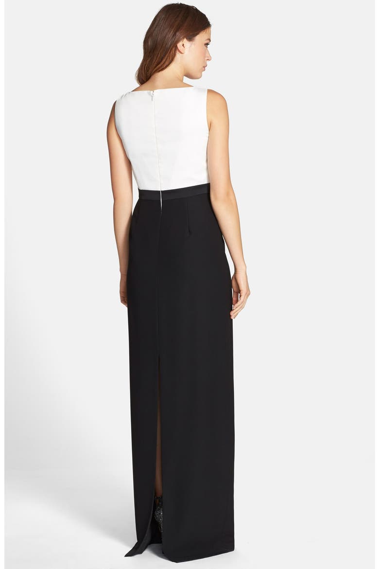 Embellished Colorblock Crepe Gown with Bolero, Alternate, color, BLACK/ IVORY