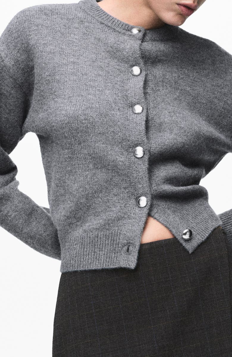 MANGO Crewneck Cardigan, Main, color, Medium Heather Grey