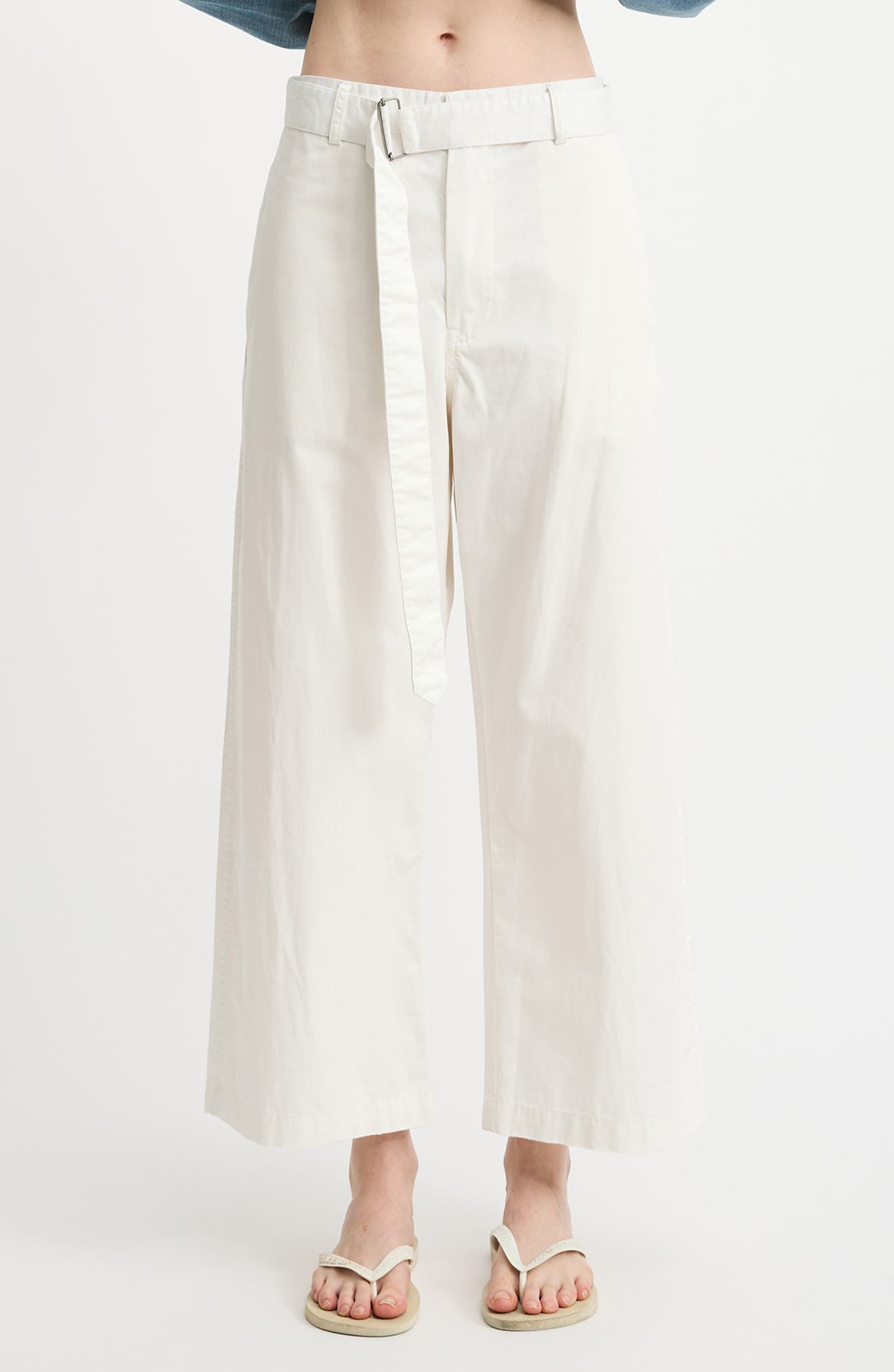 DENIMIST Belted Wide Leg Cotton Chino Pants