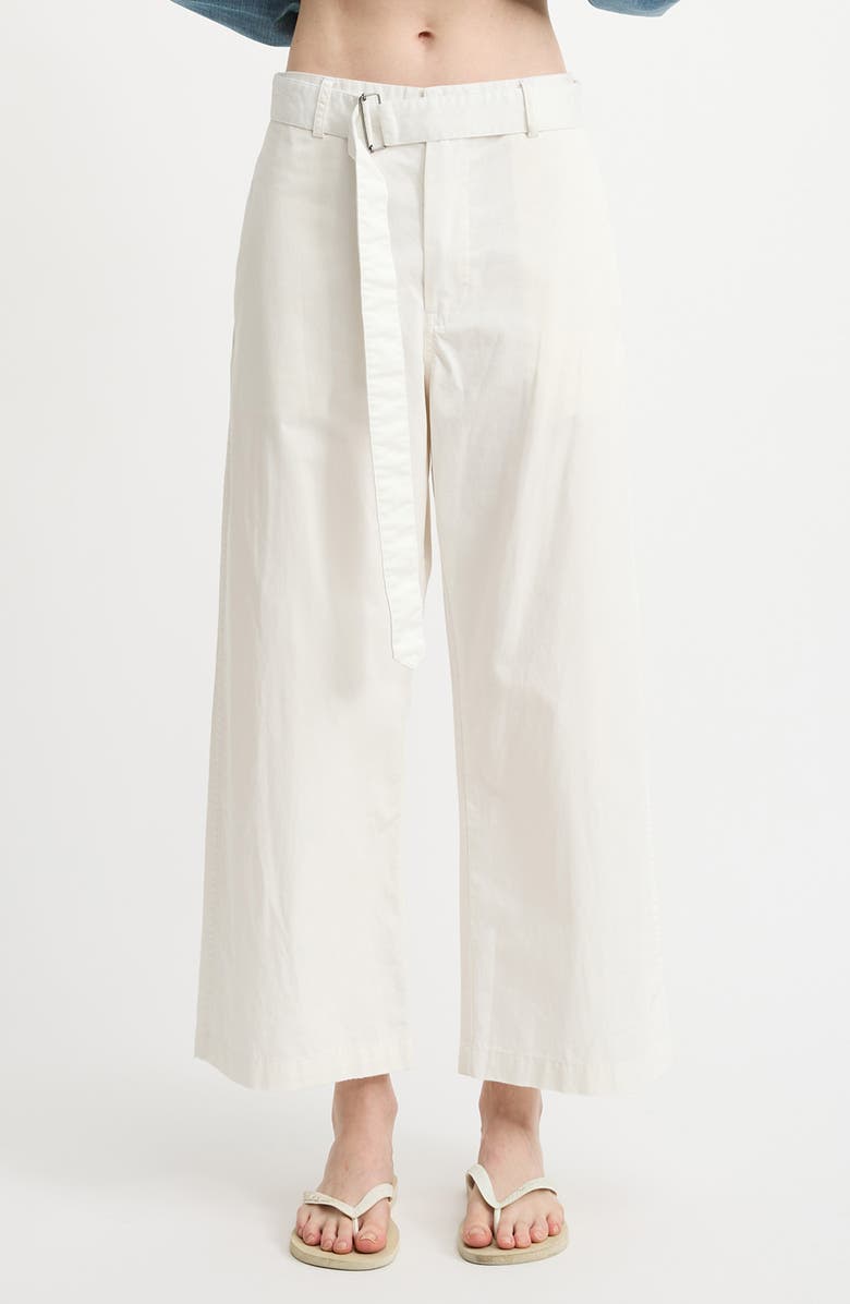 DENIMIST Belted Wide Leg Cotton Chino Pants, Main, color, White