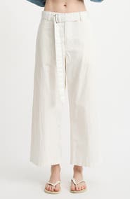 DENIMIST Belted Wide Leg Cotton Chino Pants