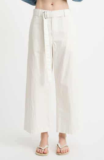 DENIMIST Belted Wide Leg Cotton Chino Pants