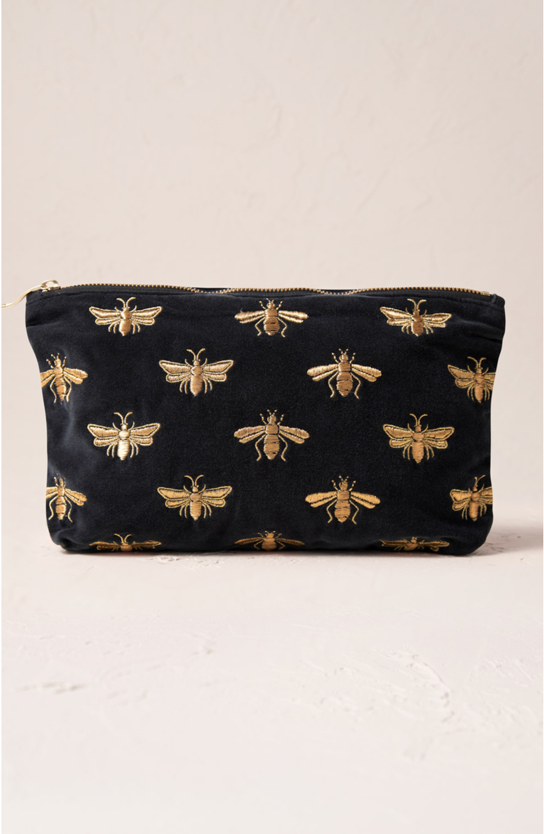 Elizabeth Scarlett Honey Bee Velvet Everyday Pouch, Main, color, Charcoal