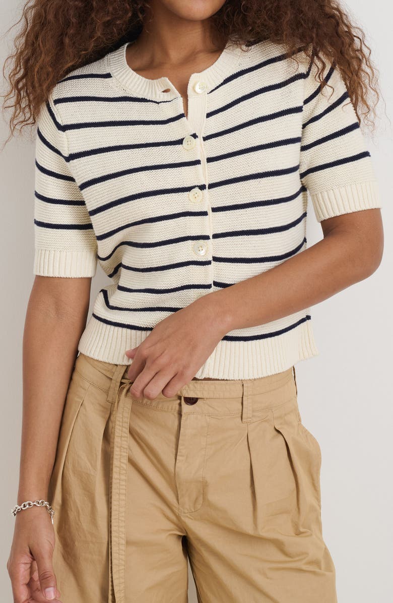 Alex Mill Elle Stripe Cotton & Linen Sweater, Alternate, color, Off White/ Navy Night