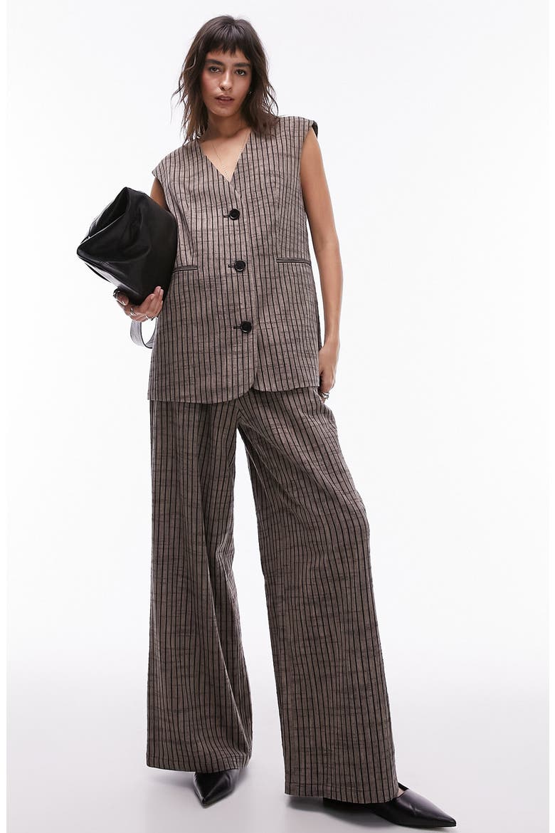 Pinstripe Cotton Blend Vest, Alternate, color, BROWN