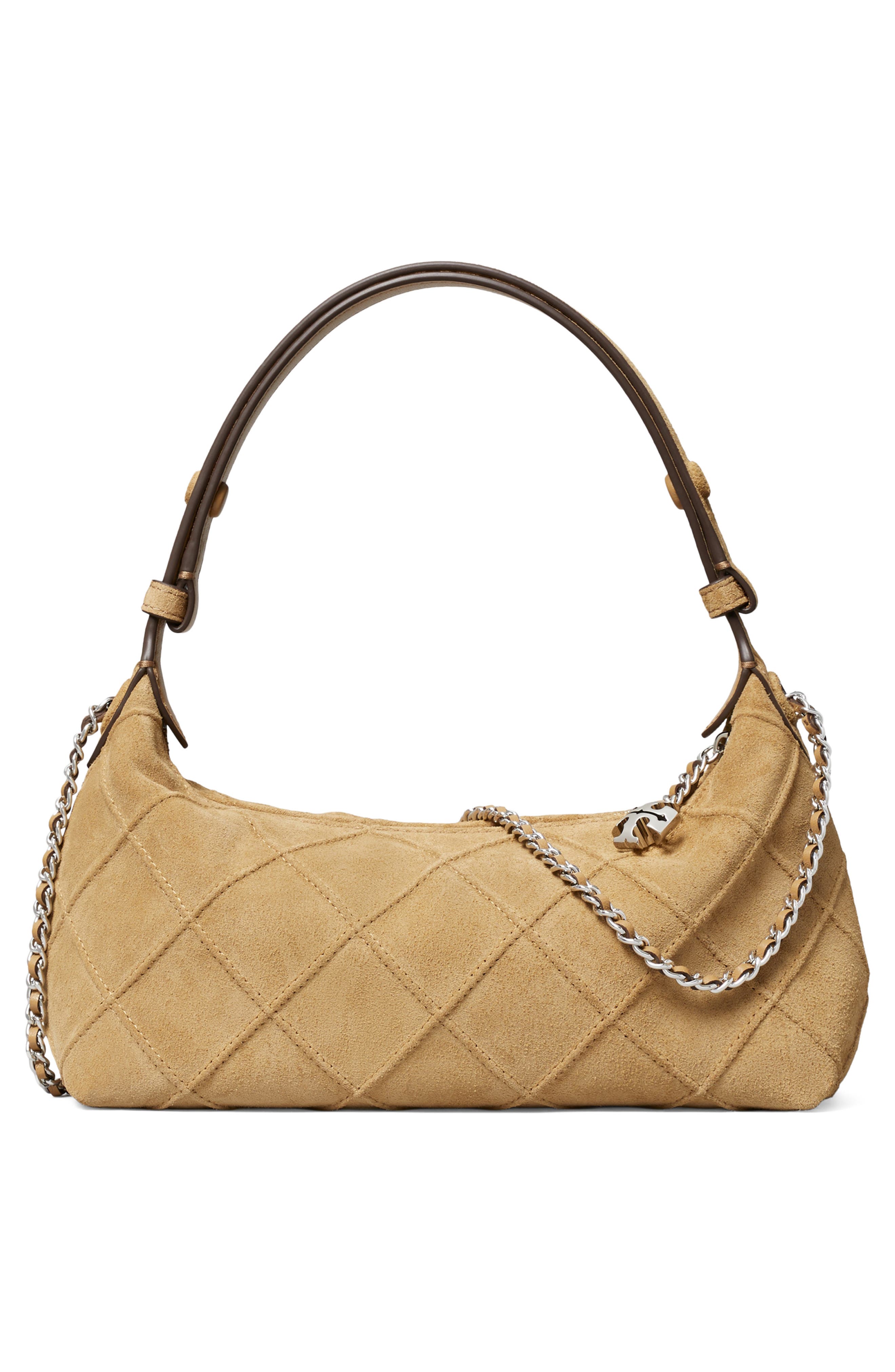 Fleming Pochette Quilted Suede Shoulder Bag, Alternate, color, STONE