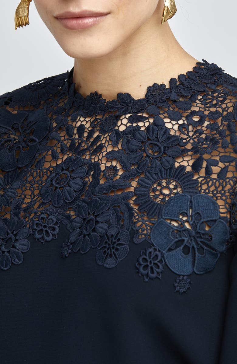 Oscar de la Renta Lace Detail Silk Blouse, Alternate, color, 