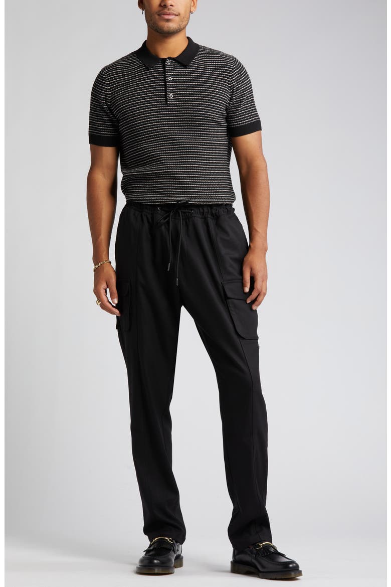 Texture Knit Polo Sweater, Alternate, color, BLACK RIB STRIPE