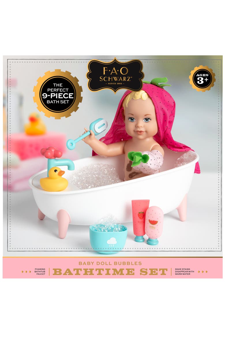 9-Piece Toy Doll Bath Set, Alternate, color, PINK/ WHITE
