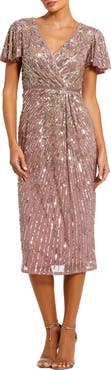 Mac Duggal Women's Embellished Faux Wrap Flutter Sleeve Dress