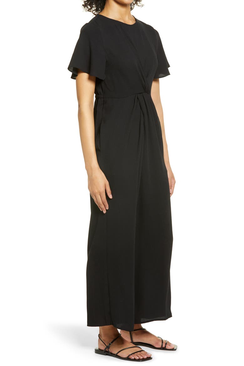 Twist Front Wide Leg Jumpsuit, Alternate, color, BLACK