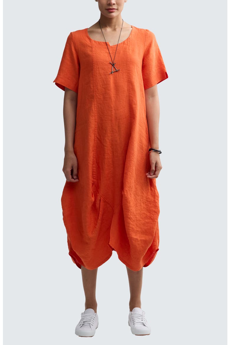 Yalina Solid Linen Balloon Dress, Main, color, Rust Orange